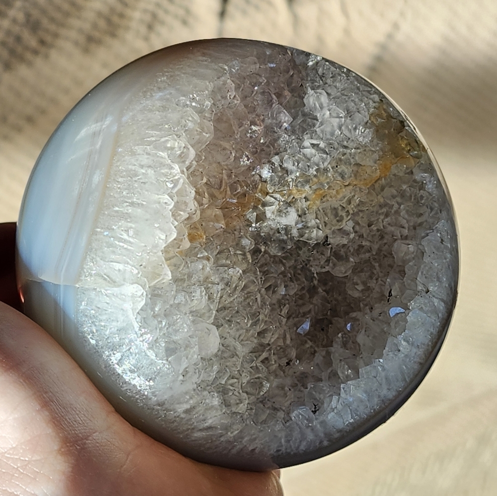 Natural Grey Agate Druzy Crystal Polished Sphere